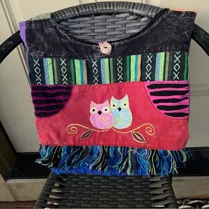 Colorful Owl Cloth Hobo Handbag
